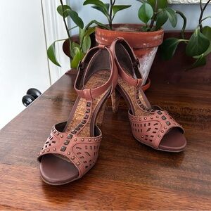 Kenneth Cole Reaction Women's Genuine Leather Cognac Brown Open-Toe Heels